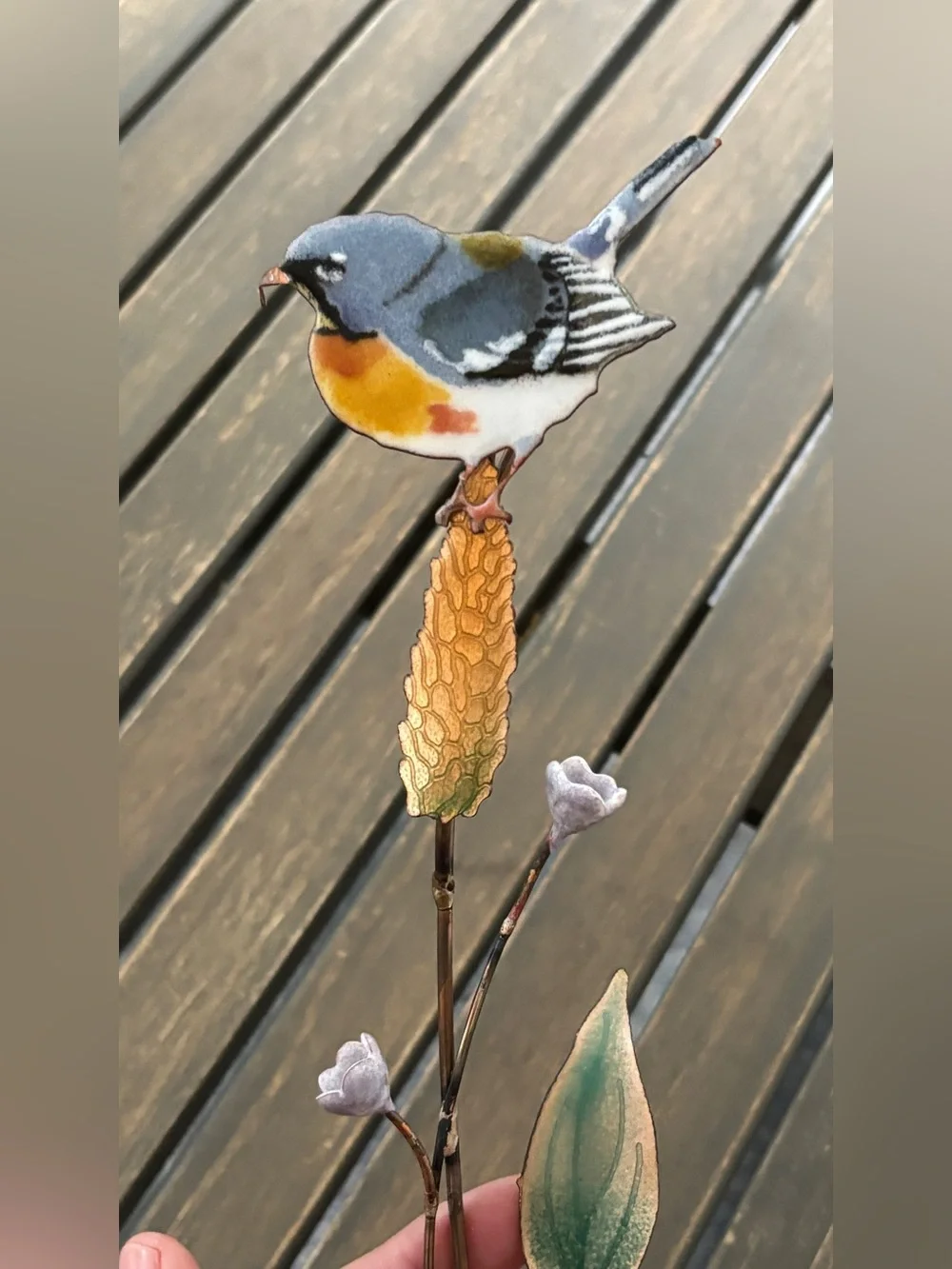 Bovano of Cheshire Metal Floral Wall Sculpture Blue Bird Pink Flowers